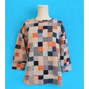 Lands End Sweatshirt‎ Top Womens Small Quilted Patchwork Praire Country Grandma